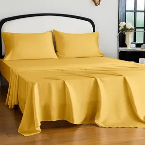 Queen Size Tencel Lyocell Cooling Sheets, Soft Sheet Set with 16 Inch Deep, Breathable Eucalyptus Bedding for Hot Sleepers, Yellow