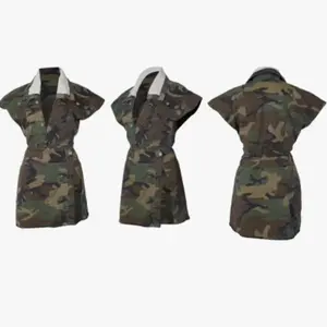 Women’s Army Print Button Down Top & Button Skirt Set Womenswear Clothing Fitted Cap