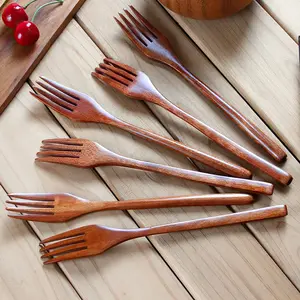 6 Pack Wooden Forks – Eco-Friendly Japanese Style Natural Wood Flatware, Reusable Handmade Salad Dinner Forks for Cooking, Stirring, Eating
