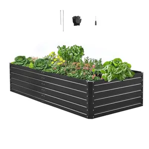 VEVOR Metal Raised Garden Bed, Outdoor Galvalume Planter Garden Box, Open Bottom Design, Large Planter Raised Bed for Growing Vegetables, Flowers, Herbs, and Succulents, Gray