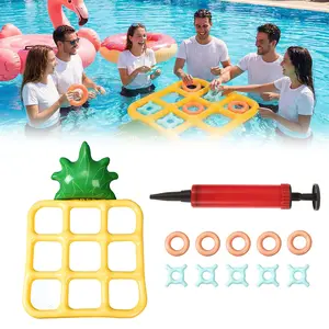 Toe Pool Toys, Giant Floating Tic-Tac-Toe Pool Game with 10 Balls - Inflatable Pineapple Pool Toy, Pool Party Decorations & Outdoor Beach Yard Games for Adults Teens Kids 2-10 Players (Yellow)