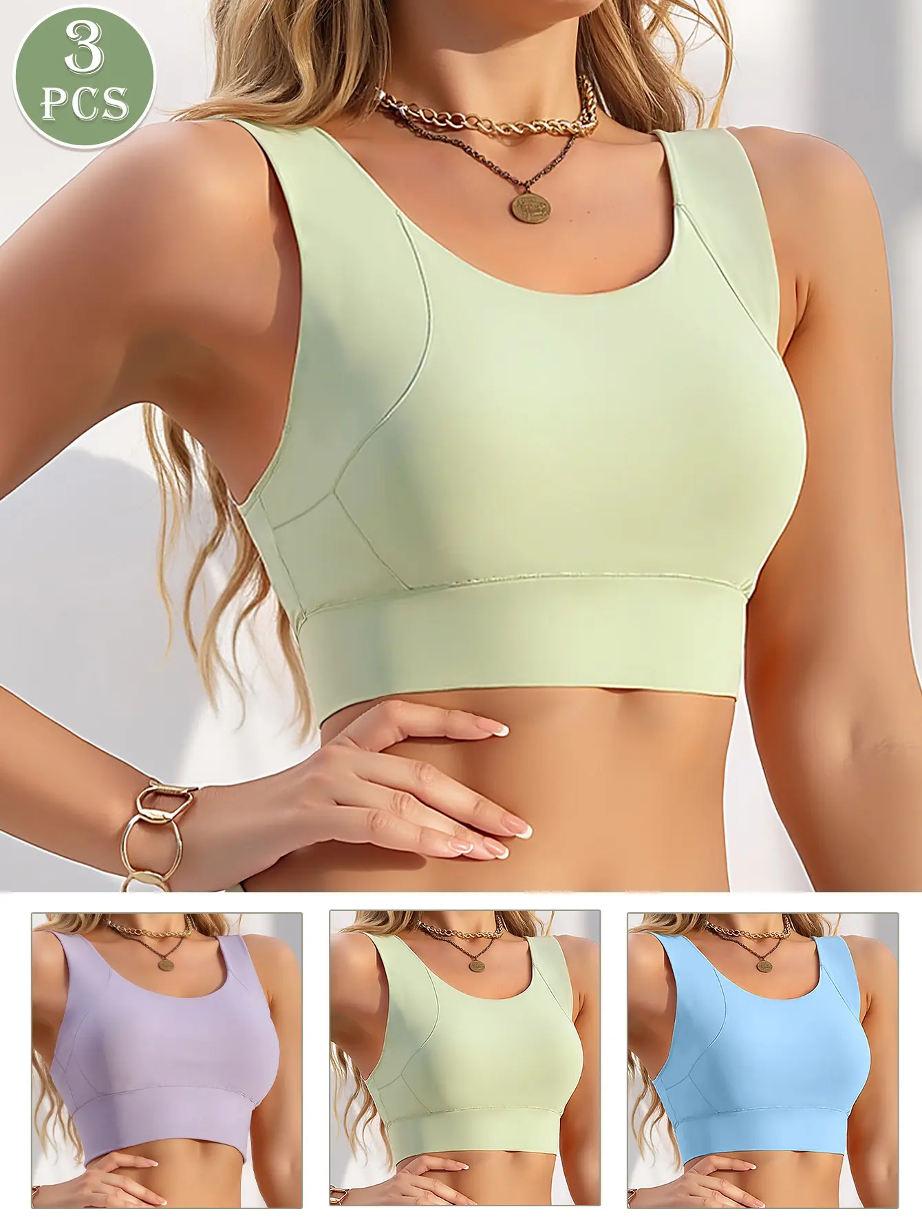HOTCOM Women's Solid Wireless U Neck Sports Bra Adjustable Four-Breasted Workout Bra Breathable Comfortable Sports Bra Ladies Sportswear for Indoor Outdoor Wear 1/3PCS