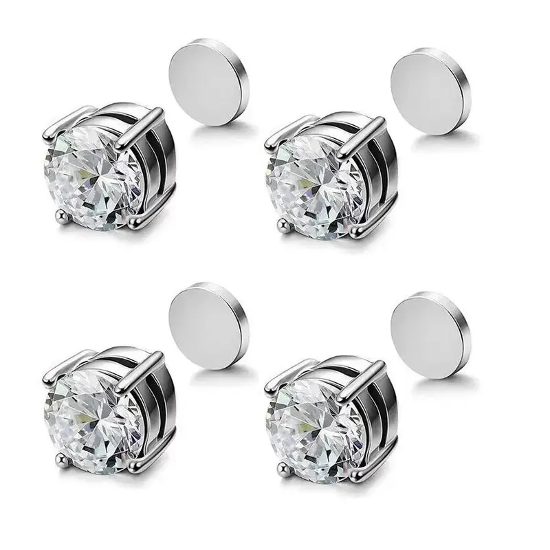 Stainless Steel Magnetic Stud Earrings for Men Women Non-piercing CZ 6mm, no piercing ears, anti-allergic