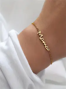 Mother's Day Gift Fashion Letter Charm Link Bracelet, Stainless Steel for Women for Party, Daily Clothing Decor, Trendy All-match & Exquisite Jewelry for Birthday Gift, Elegant Jewelry Bracelet, High Quality Bracelet