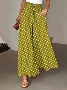 2026 Spring Summer Wide Leg Long Pants, Polka Dot Print, Casual Skirt Pants, Trendy Fashion for Women, Womenswear, Comfortable & Stylish