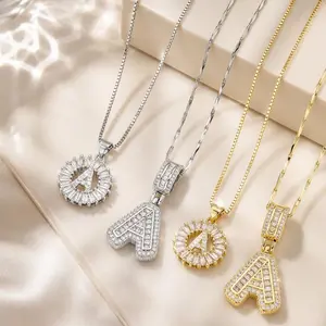 Bling Iced Out Letter Initial Necklace, Gold & Silver Two-Tone Zircon Alphabet Pendant, Hip Hop Statement Jewelry Gift For Men Women, Adjustable Thin Chain Choker