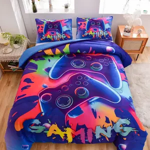 Gaming Comforter Sets for Boys - Video  Console Action Buttons Novelty Gamepad Controller Modern Gamer Room Decor Quilt Set