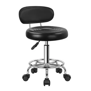 KKTONER PU Leather Modern Rolling Stool with Low Back Height Adjustable Work Salon Drafting Swivel Task Chair with Footrest (Black)