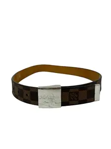 Pre-owned Louis Vuitton LV Inventeur Brown Damier Ebene Men's Belt 75/30