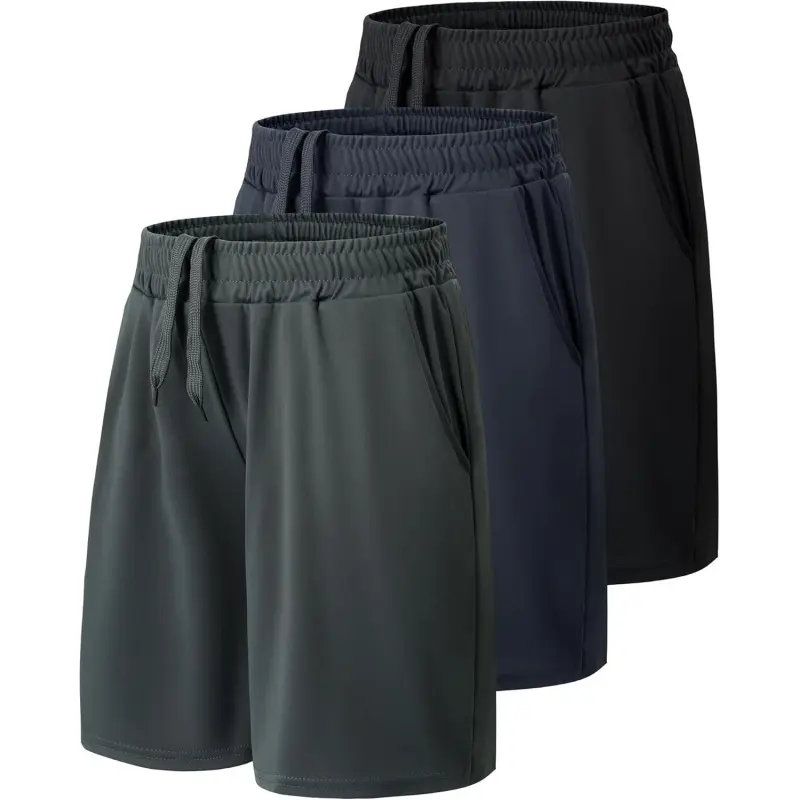 3 Pack Athletic Basketball Boys Shorts - Teen Black Soccer Running Baseball Quick Dry Shorts with Pockets for Youth