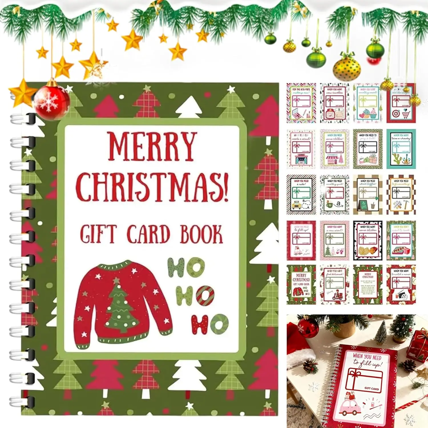 1/2PCS Christmas Gift Card Book Holder, 5x7 Inch Merry Christmas Card Books-Color Spiral Bound, College Gift Card Book, DIY Personalized Custom Message Card Xmas Gifts for Family, Friends, Students, Holiday Gifts