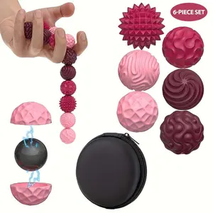 6Pcs Soft Squishy Silicone Magnetic Decompression Ball Set, 6 Textures With Portable Storage Box, Magnetic Suction Design - Office Stress Relief Fidgeting Toys, Fun Textures Gadgets For WomenMen Teen Gift, Magnetic Silicone Balls, Squishy Sensory Fidgets