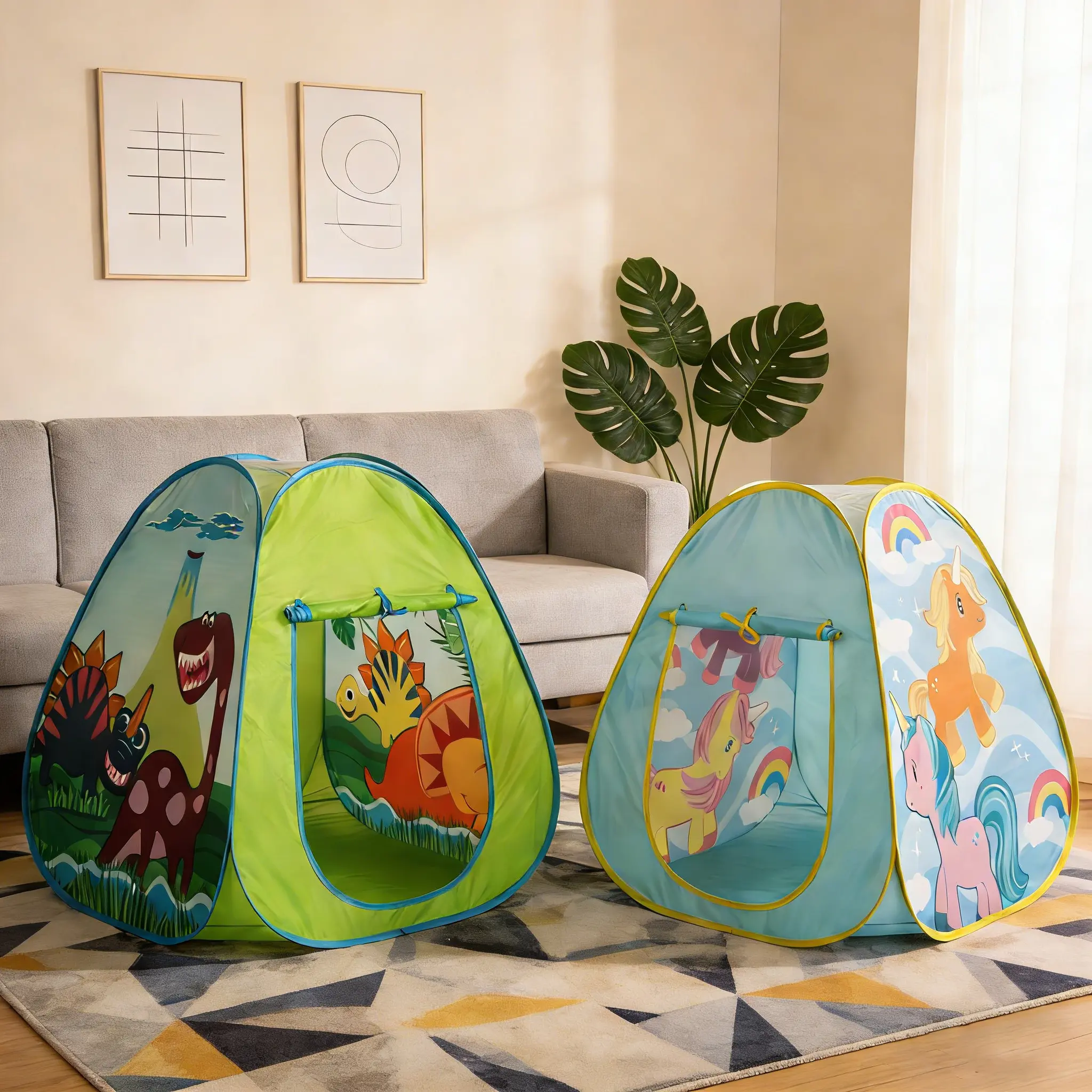 Unisex Foldable Breathable Kids' Tent House - Dinosaur & Unicorn Prints, Toddler Play Playhouses, Tents & Tunnels, Indoor-Outdoor Gift, Foldable Tent Portable Play Tent Playhouse Design Pretend Playhouse
