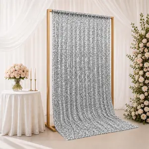 Silver Large Payette Sequin Backdrop Curtain 5ft x 12ft - Big Round Sequin Event Photography Panel with Rod Pocket
