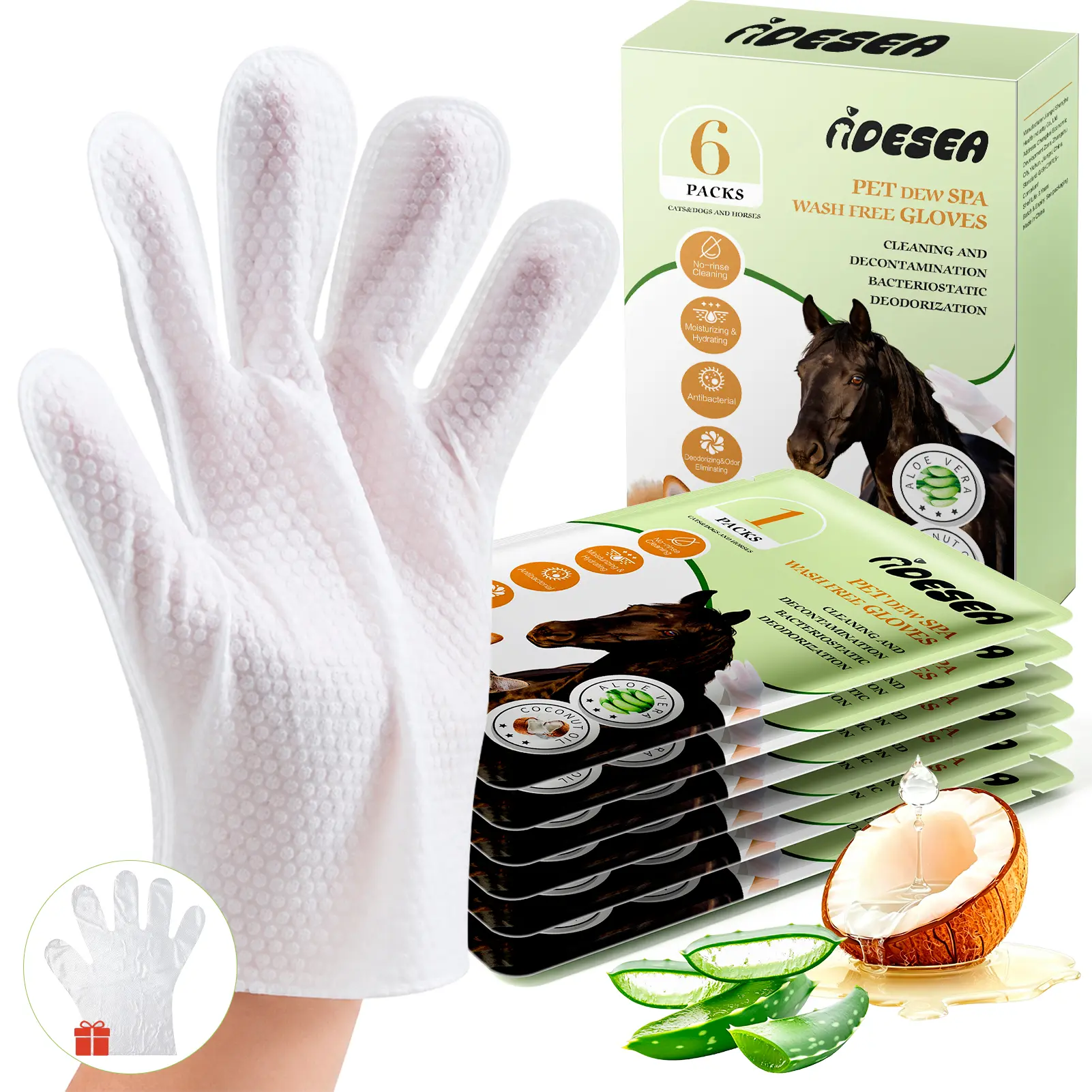 Pet Cleaning Glove Wipes for Dogs & Cats, No-Rinse Waterless Bath Grooming Wipes, Deodorizing Hypoallergenic Pet Wipes for Paws, Fur, Face, Ears & Butt, Extra Thick Daily Pet Care
