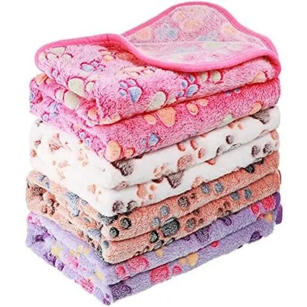 4 Pack Soft Fleece Pet Blankets with Cute Paw Prints,Washable Coral Velvet Dog Blanket Set,Warm Fluffy Cat Sleeping Mat for Couch & Bed,Halloween Christmas Party Fathersdaygift