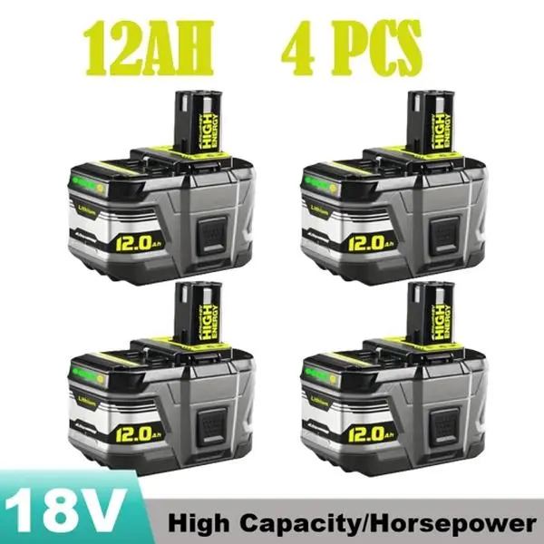 Upgrade 1/2/4PACK 12.0Ah 18V Replacement Battery For Ryobi 18V Battery High Capacity 18V Lithium-Ion Battery P102 P103 P104 P105 P106 P108 P107 P109 For Cordless Power Tools