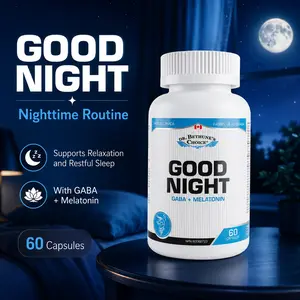 Dr. Bethune's Choice GOOD NIGHT Bedtime Support Supplement with GABA, Melatonin, 5-HTP & Vitamin B6, Relaxation & Restful Sleep Support, 60 Capsules