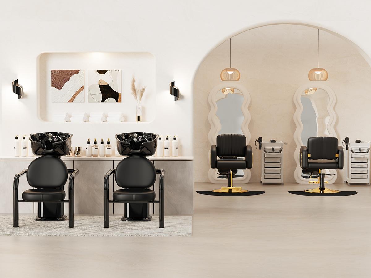 Baasha Professional Shampoo Chair and Bowl Set | Adjustable Hair Wash Station with Neckrest | Memory Foam Soft Cushion Head Spa Chair | All-In-One Accessories Included | Ergonomic & Modern Design Salon Equipment | Shipped in 2 Packages for Safety