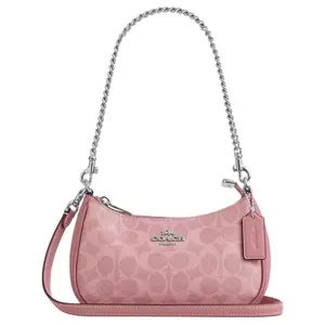 Coach Teri 19 Mini Crossbody Bag in Pink with Classic Monogram Coated Canvas and Silver Hardware for Women