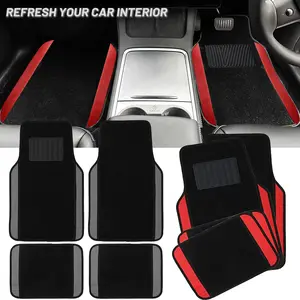Waterproof Universal Fit Faux Leather & Fluff stitching Car Carpet Anti-Slip Nibbed Backing Floor Mats for SUV, Vans, Sedans, Trucks, Automotive Set of 4