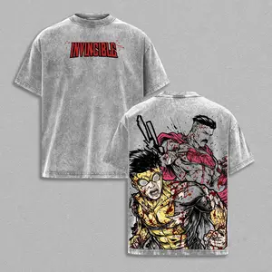 Invincible Omni Man Vs Mark Grayson Brutal Fight Game | Vintage Washed Graphic Tee | Oversized Heavyweight Game Shirt | Large Back Graphic Streetwear | High-Quality Cotton Fabric | Unisex | Game Merch | Gift For Gamers | Year-Round Casual Wear