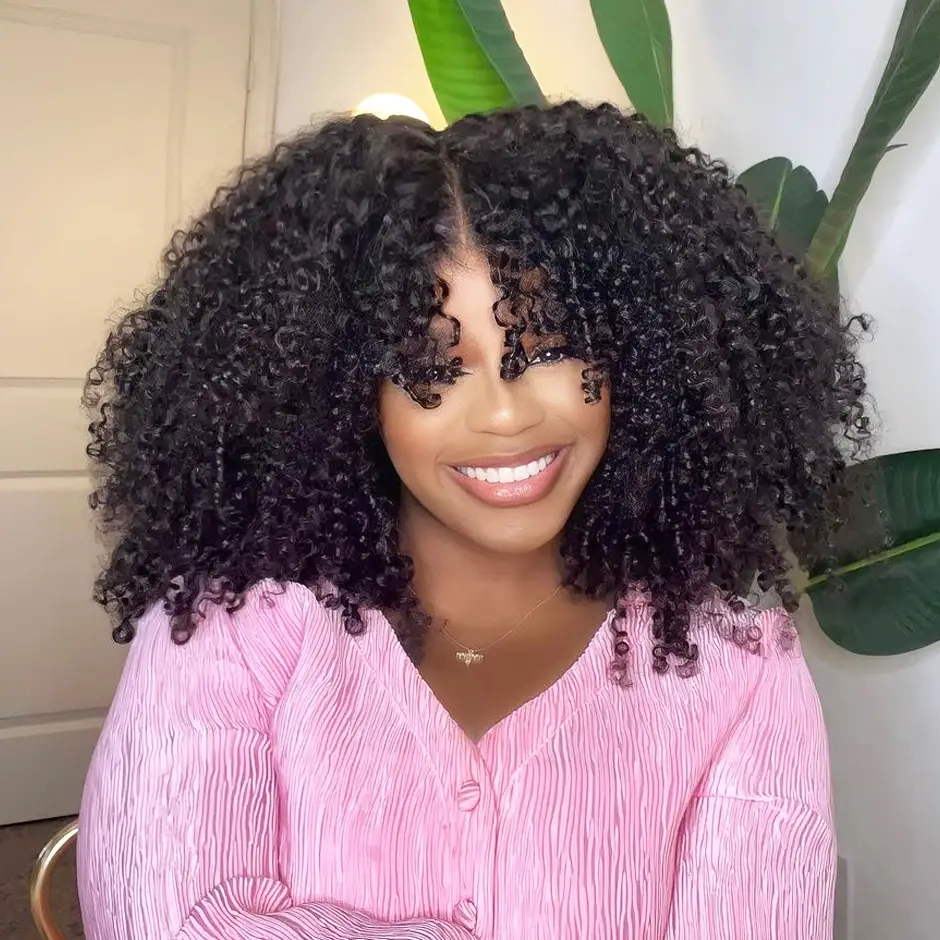 FORGIRL FOREVER Wear And Go Glueless Wig Drawstring Wear Go Half Wig 7x5 Pre Cut Bleached Knots Afro Kinky Curly Wig Lace Front Human Hair Wigs #Fallf