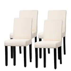 Dining Chairs Set of 4 PU Leather and Fabric Upholstered Parsons Dining Chairs with Solid Wood Legs for Kitchen/Living Room/Restaurant, Modern Style