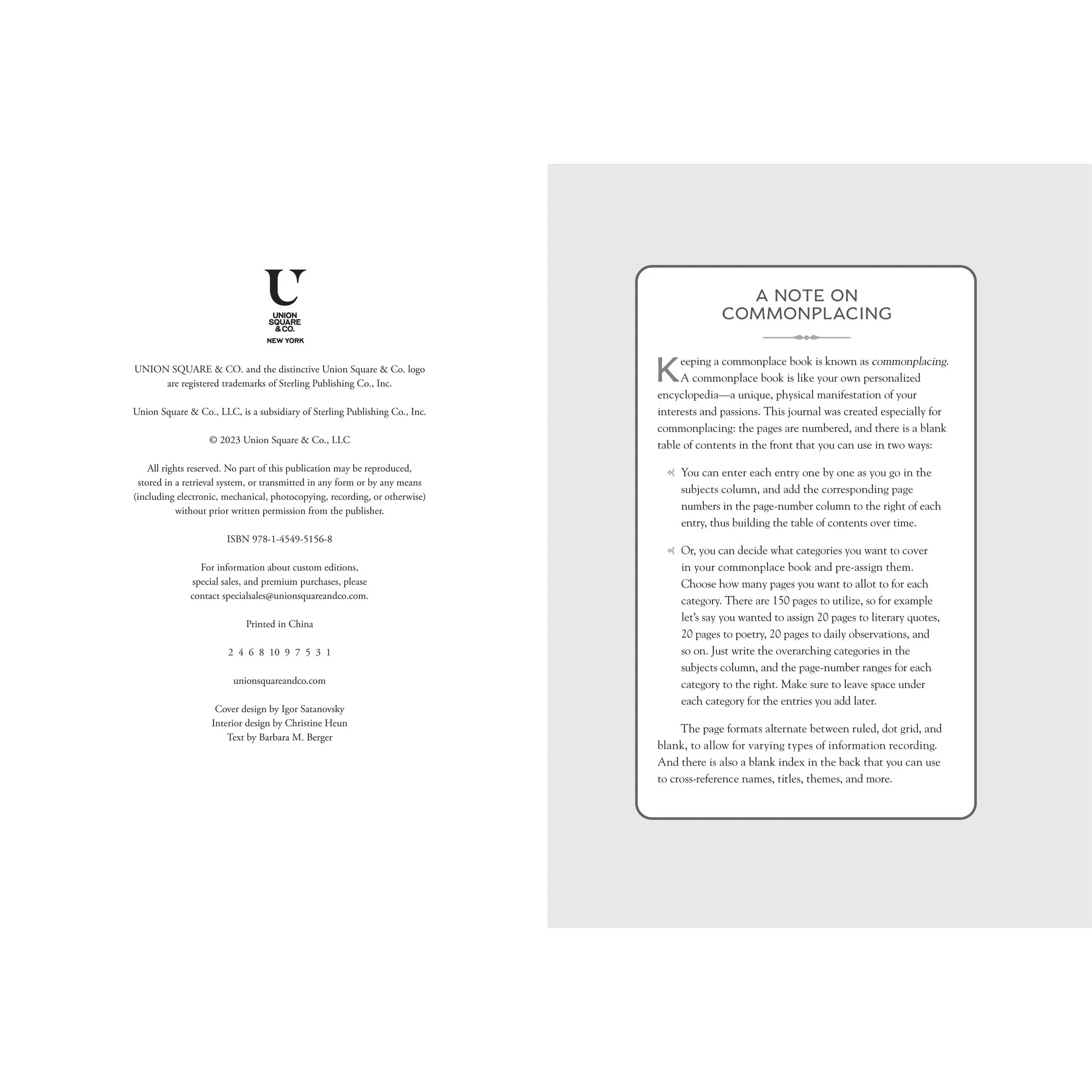 The Commonplace Book by Union Square & Co. [Hardcover Book]