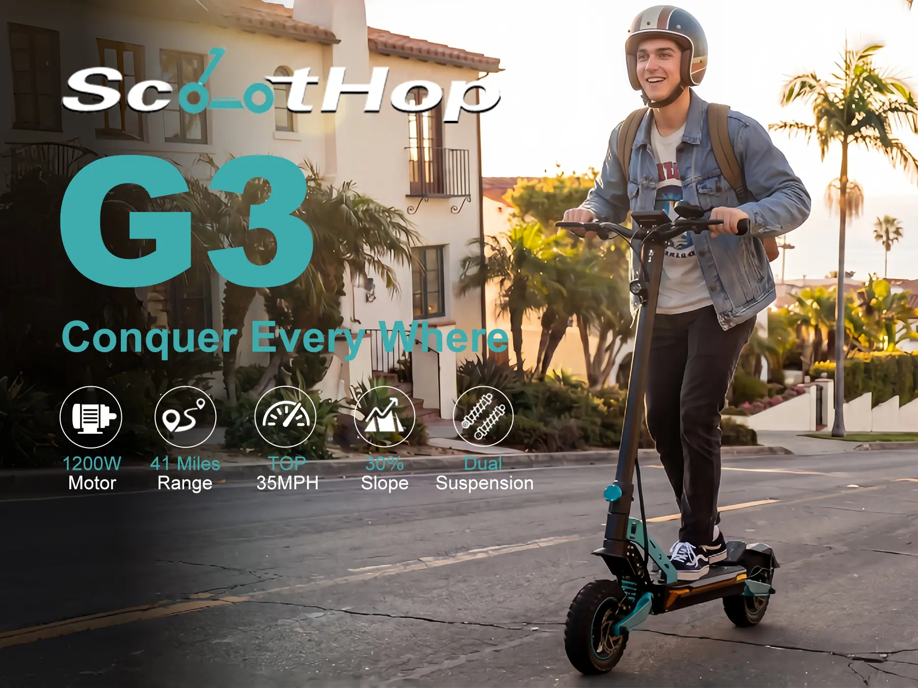 G3/G3pro Adult Electric Scooter - 1200W/2400W Motor, 40-mi Range, 35 MPH Top Speed, 10-Inch Tires, Foldable Frame, 3-Speed Adjustable, Dual Disc Brakes, Dual Suspension, Front/Rear Lights, Turn Signals, Off-Road Commuting Scooter