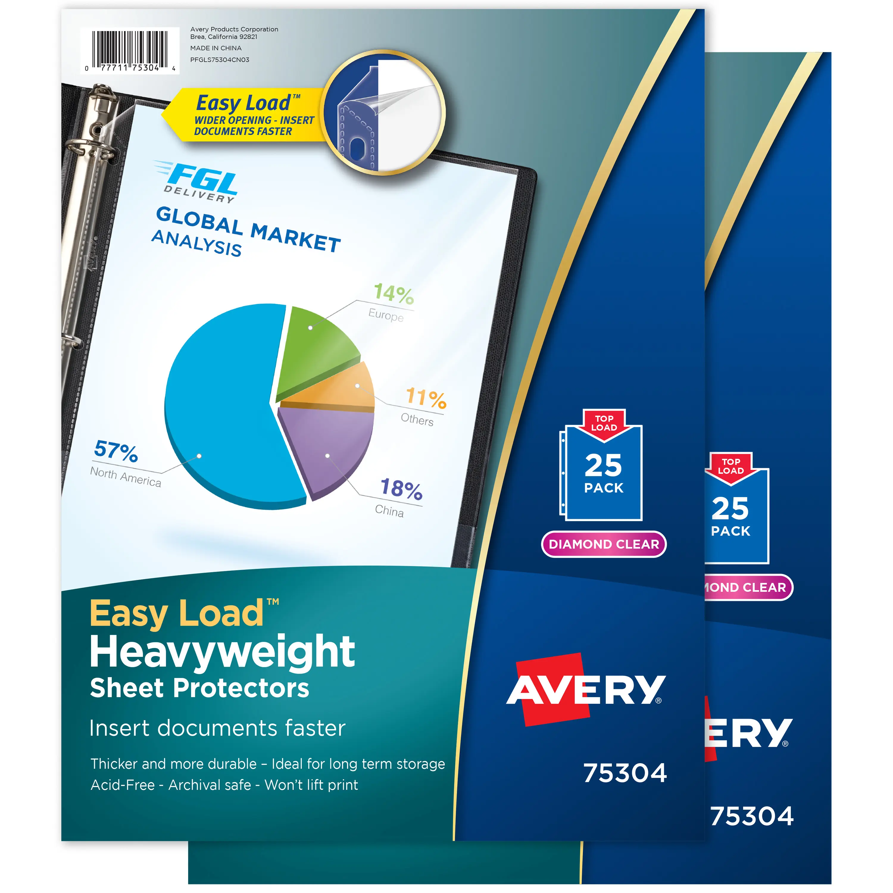 Avery Heavyweight 3-Ring Binder Sheet Protectors, Easy Load, 8.5x11", Acid-Free, Archival Safe for Long Term Storage, 50 Total Document Protectors (75304, Pack of 2)