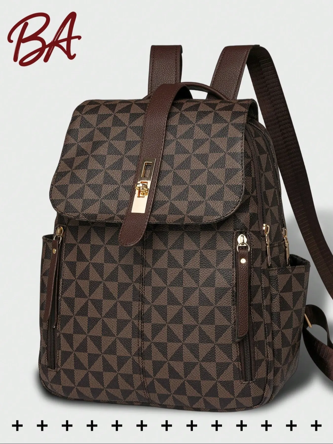 Anti-theft geometric print PU leather backpack, Geometric pattern backpack, women's wallet, multi-functional daily bag, multi-pocket lightweight travel bag, large capacity schoolbag, suitable for students, nurses, teachers, business people, trave