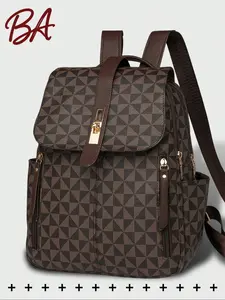 Anti-theft geometric print PU leather backpack, Geometric pattern backpack, women's wallet, multi-functional daily bag, multi-pocket lightweight travel bag, large capacity schoolbag, suitable for students, nurses, teachers, business people, trave