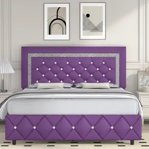 Twin/ Full/ Queen/ King Size  Frame, Upholstered  Frame With Diamond Headboard And Footboard, White/ Beige/ Black/ Grey/ Pink/ Purple/ Green Bed