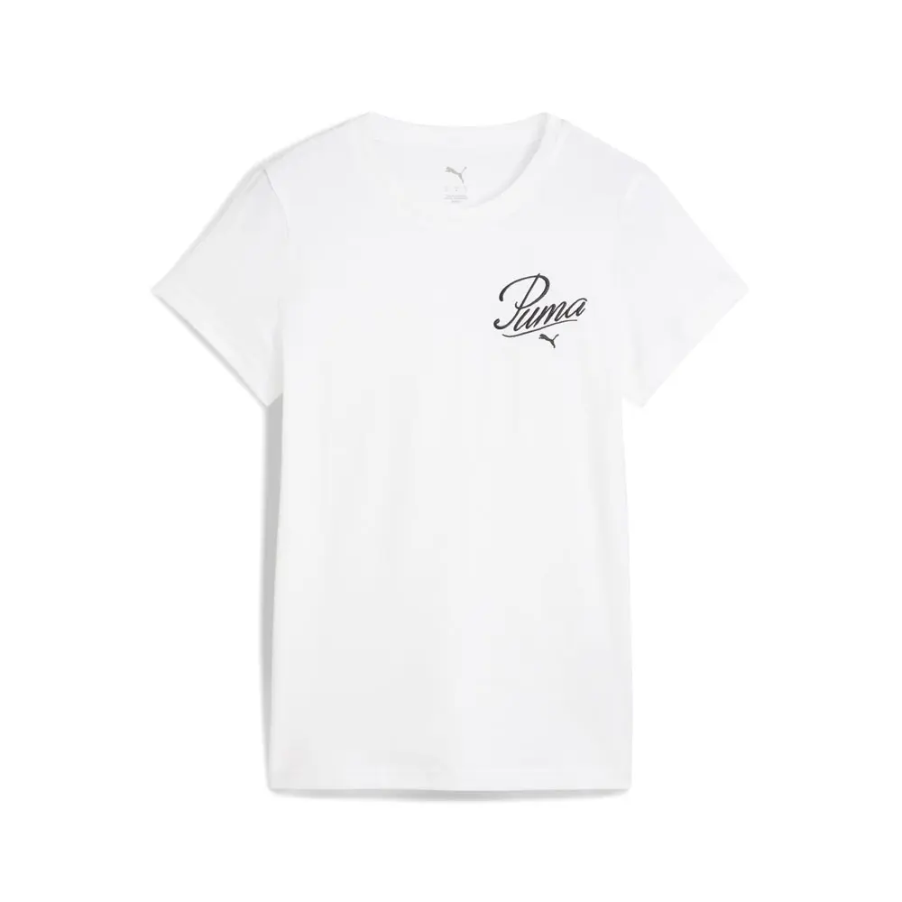 PUMA Womens Essentials Embroidered Script Crew Neck Short Sleeve Casual Tops Casual - White