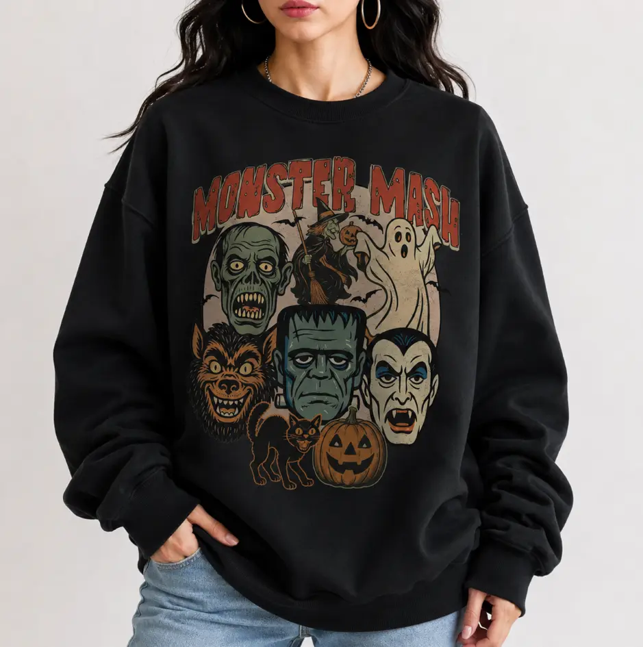 Monster Mash Sweatshirt, Retro Halloween Graphic Crewneck, Spooky Season Fall Gift for Women & Men