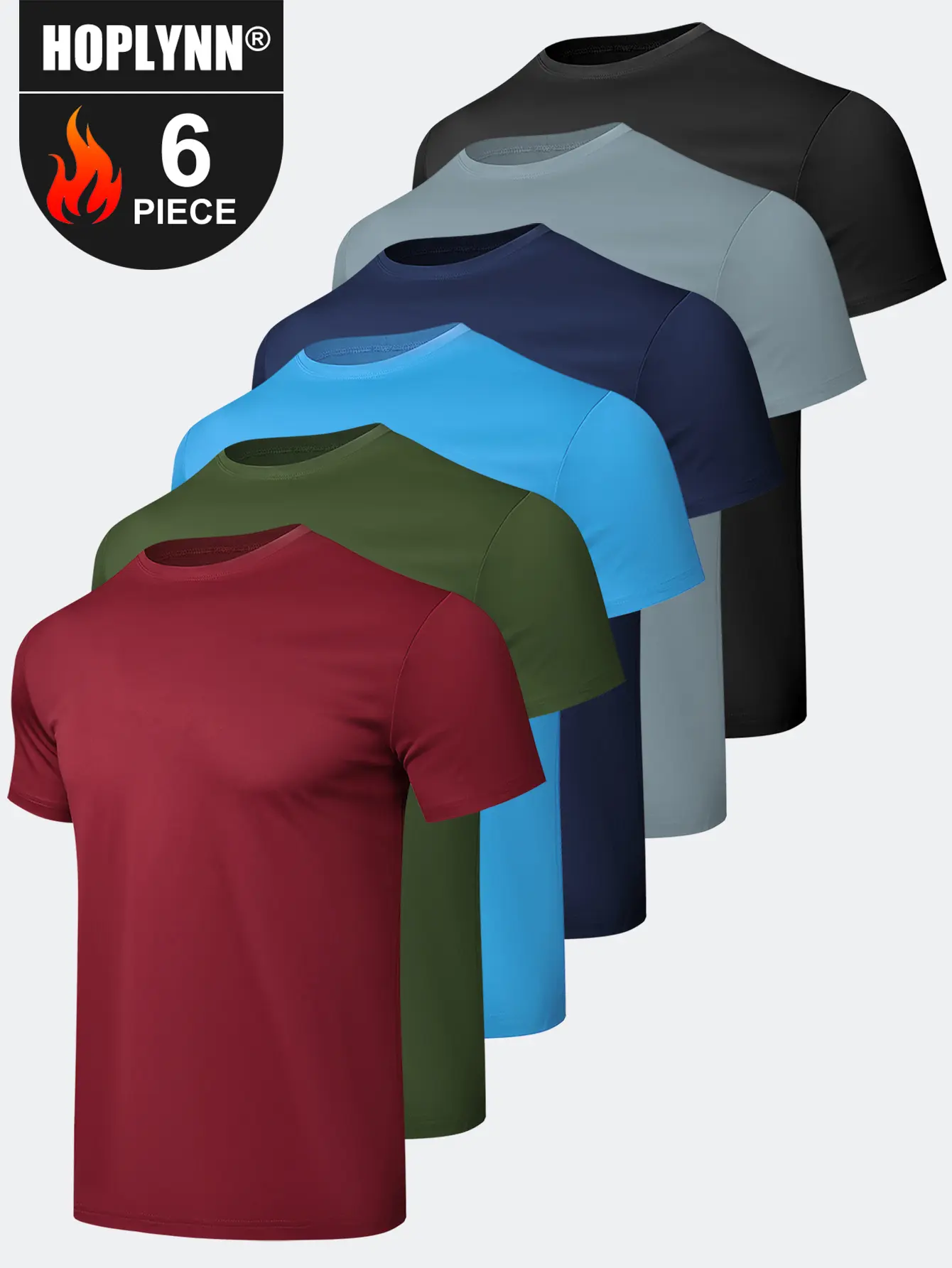 HOPLYNN 6 Pack  shirts  for Men Short Sleeve Athletic Active Tops Quick Dry Crew Neck  shirts for Running workout tops  gym outfits   gym fits workout clothes  men