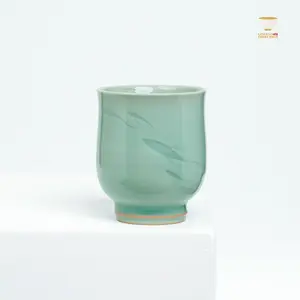 Longquan Celadon by Liao Xinliang Big Fish & Begonia Serise Tea Cup Gaiwan Sharing Cup & Meerschaum Tray Masterpiece of Craftsmanship & Tea Aesthetic Collection Drinkware