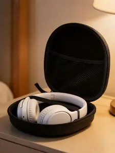 Durable Shock-Resistant Headphone Storage Case, Portable Scratch-Proof Hard Shell, Multi-Device Compatible, with Inner Pouch and Mesh Pocket
