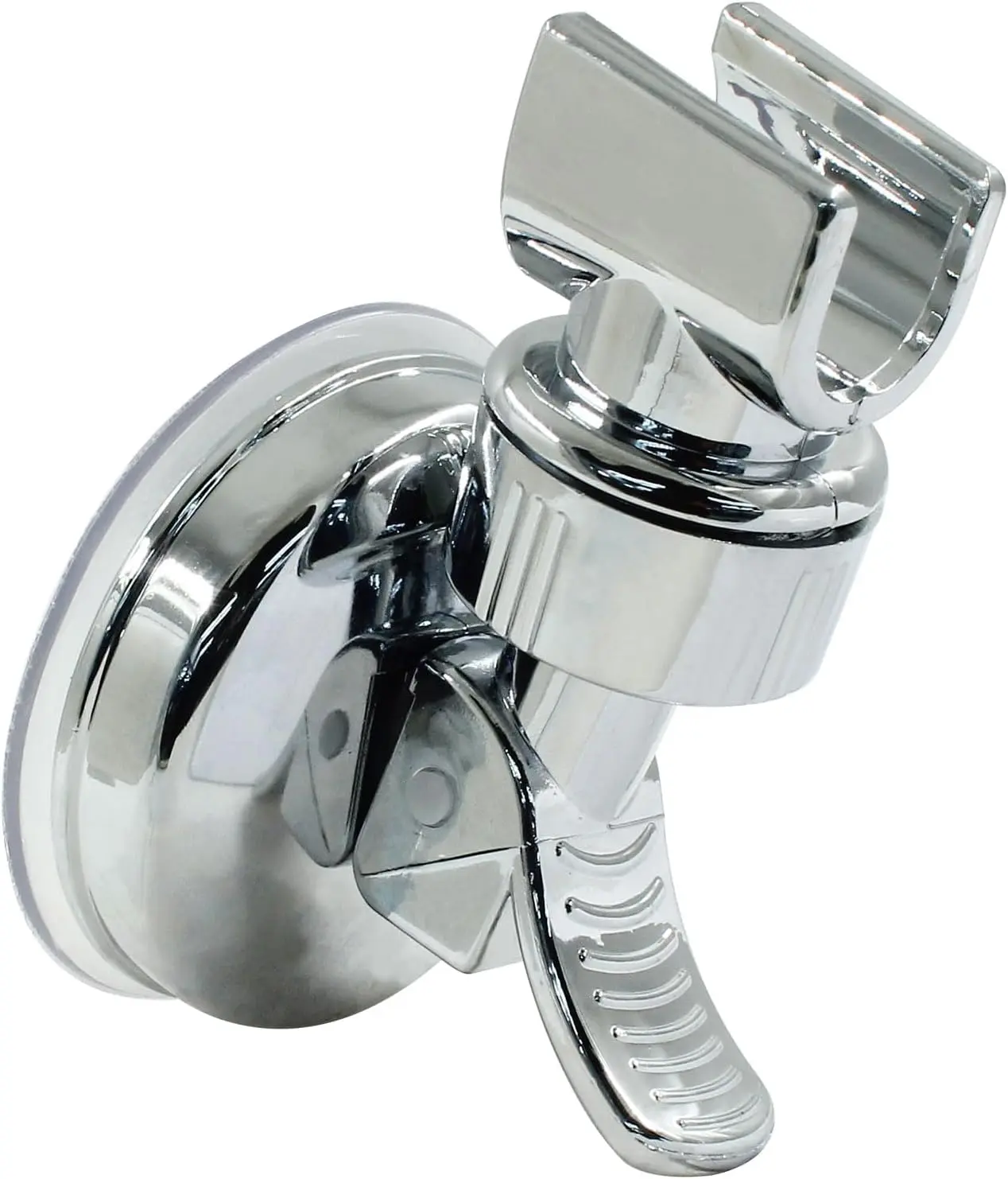 No Drill Removable Suction Cup Shower Head Holder with Sticky Pad, Chrome Polished 360° Adjustable Bathroom Shower Head Bracket