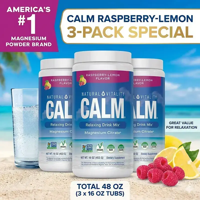 Natural Vitality CALM Magnesium Powder, Raspberry Lemon 16oz - Stress Relief Drink Mix ️ 24-HR FAST SHIP