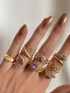 7pcs Rhinestone Star & Snake Decor Ring Set, Dainty Stacking Rings, Stackable Rings, Sparkling Jewelry Accessories for Women, Elegant Design for Party and Daily Wear, Perfect Gift Idea