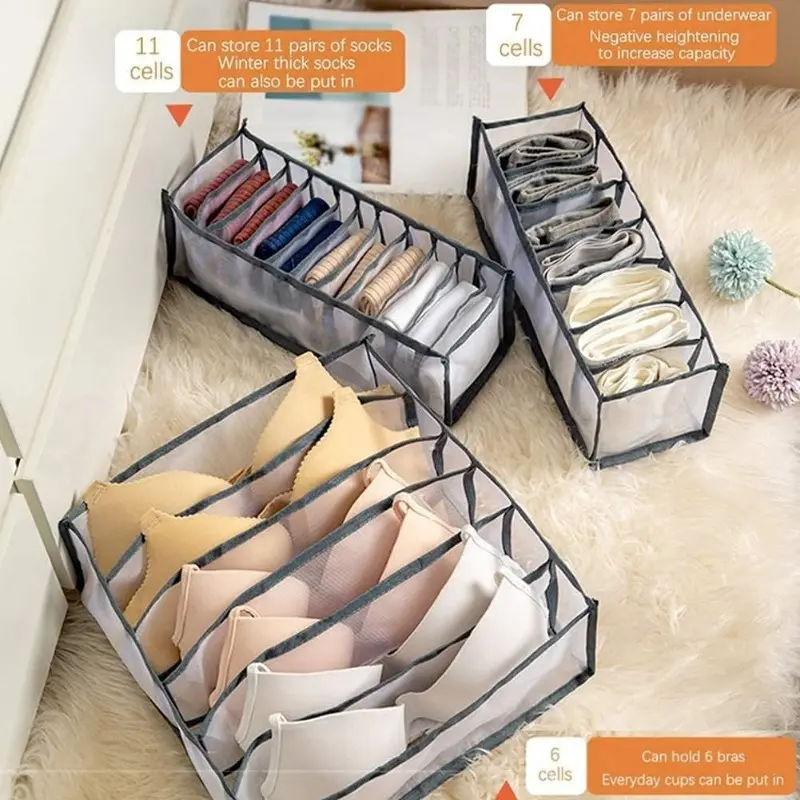 TOPARCHERY Underwear Organizer, 3 Set Foldable Bra Underwear Organizer Drawer Divider Storage Organizer for Underwear, Socks, Ties, Bras, Women Underwear Storage Compartment Box (White)