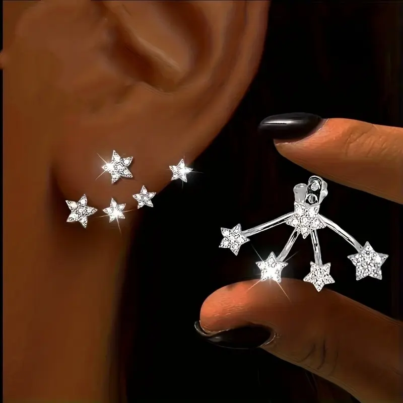High quality five star studded earrings, suitable for both men and women, hip-hop, fashionable, trendy, versatile, hypoallergenic, holiday gift