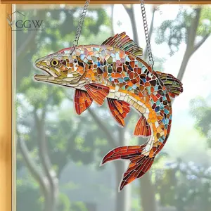 Home Christmas Decor, Brown Trout Acrylic Suncatcher, Brown Trout Hanging Window, Lake Trout Fishing Hanging, Rustic Lake, Lodge Cabin Décor
