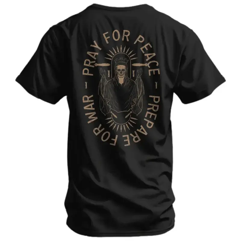 Pray For Peace. Prepare For War. Men's T-Shirt Eat Sleep Goon Repeat Womenswear Cotton Short Top Casual Crewneck Print Tshirt Fit Shortsleeve