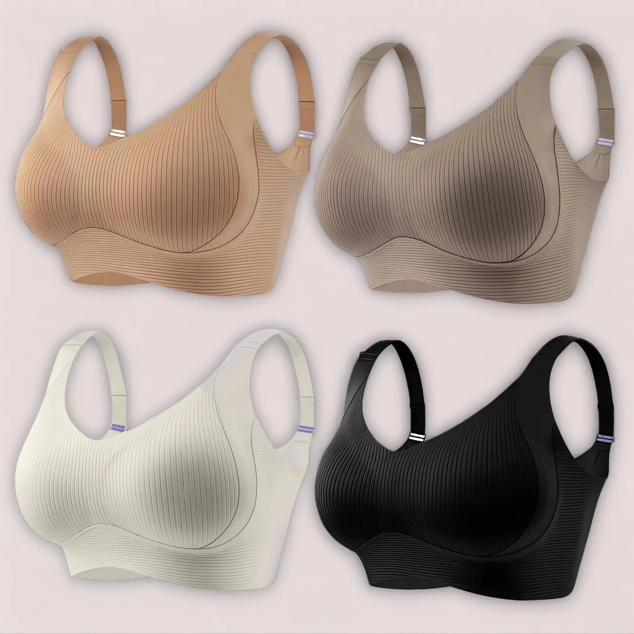 Women's Seamless Wireless Push Up Bra, Single Size, Solid Color, Clearance Essential, Adjustable Basic Breathable Bra Set, Comfortable