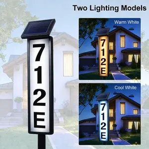 Solar LED Lighted Address Sign Illuminated House Numbers for Outside Yard Home Numbers Plaque Outdoor Waterproof Black Aluminum Frame Stainless Tube