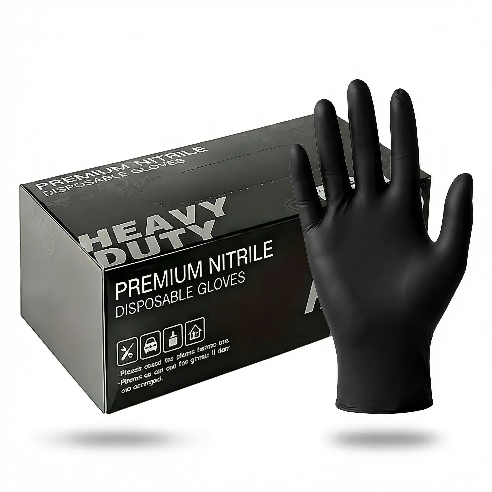 Premium Black Thick Pure Nitrile Disposable Cleaning Gloves - Puncture-Proof, Abrasion-Resistant, Textured Fingertips, Beaded Cuff, Comfortable, Durable, Heavy-Duty, Multi-Size, Powder-Free, Latex-Free - Ideal for Mechanic Work, Tattooing - 100-Count Box,