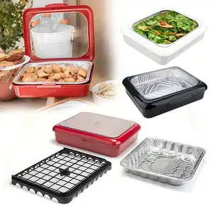 Stackable Portable Food Storage & Foil Pan Carrier Set| 2-in-1 Organizer W/ Lid for Picnics, BBQs, Parties| Durable Metal Container & Aluminum Tray Holder| BPA-Free, Dishwasher Safe (Multi-Color), Storage Containers for Food, Kitchen Containers